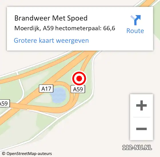 Locatie op kaart van de 112 melding: Brandweer Met Spoed Naar Moerdijk, A59 hectometerpaal: 66,6 op 3 augustus 2022 06:00