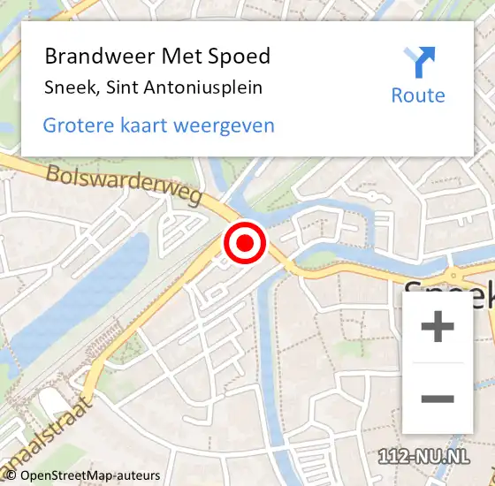 Locatie op kaart van de 112 melding: Brandweer Met Spoed Naar Sneek, Sint Antoniusplein op 3 augustus 2022 06:25