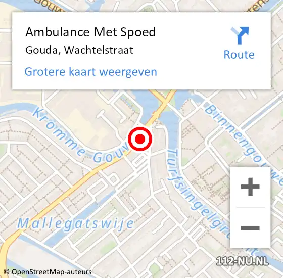 Locatie op kaart van de 112 melding: Ambulance Met Spoed Naar Gouda, Wachtelstraat op 3 augustus 2022 07:43