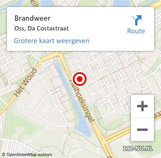 Locatie op kaart van de 112 melding: Brandweer Oss, Da Costastraat op 3 augustus 2022 08:14