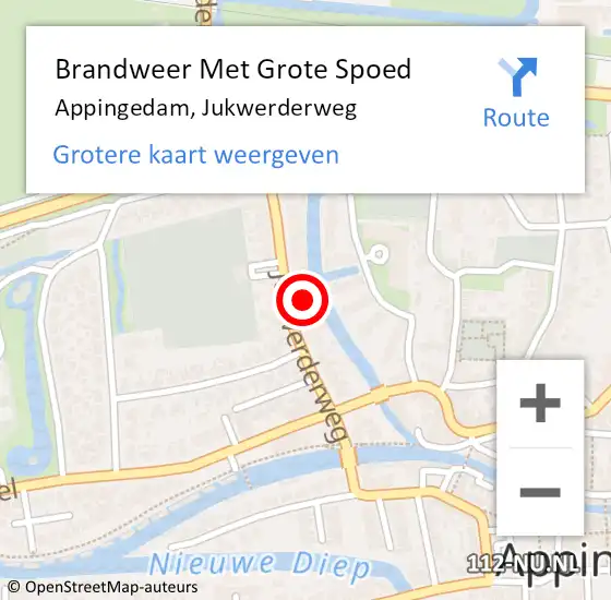 Locatie op kaart van de 112 melding: Brandweer Met Grote Spoed Naar Appingedam, Jukwerderweg op 3 augustus 2022 08:31