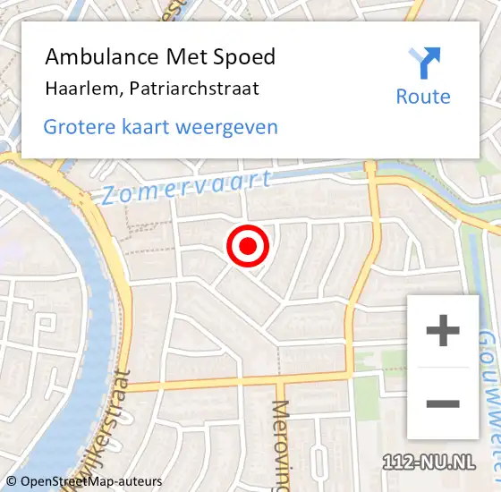 Locatie op kaart van de 112 melding: Ambulance Met Spoed Naar Haarlem, Patriarchstraat op 3 augustus 2022 08:58