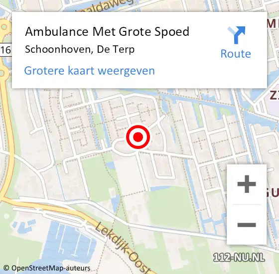 Locatie op kaart van de 112 melding: Ambulance Met Grote Spoed Naar Schoonhoven, De Terp op 3 augustus 2022 09:01
