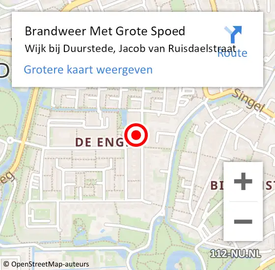 Locatie op kaart van de 112 melding: Brandweer Met Grote Spoed Naar Wijk bij Duurstede, Jacob van Ruisdaelstraat op 3 augustus 2022 09:34
