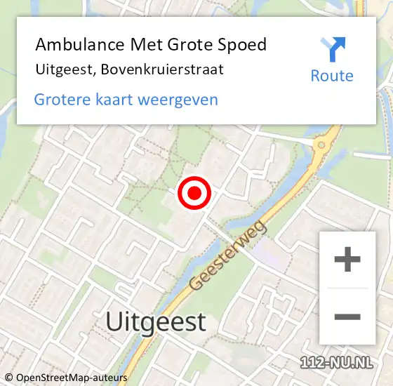 Locatie op kaart van de 112 melding: Ambulance Met Grote Spoed Naar Uitgeest, Bovenkruierstraat op 3 augustus 2022 09:49