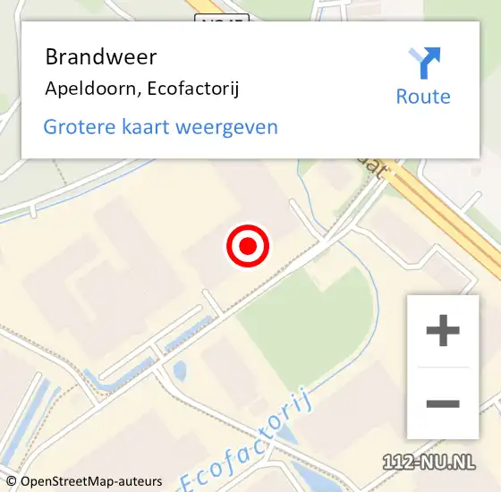 Locatie op kaart van de 112 melding: Brandweer Apeldoorn, Ecofactorij op 3 augustus 2022 10:05