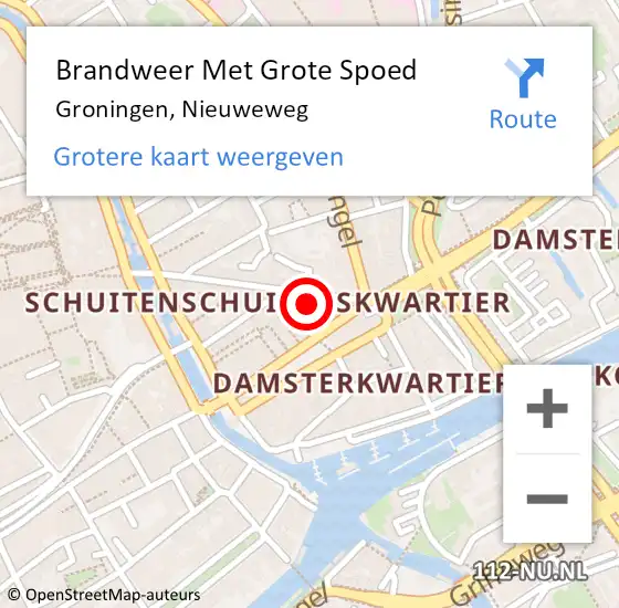 Locatie op kaart van de 112 melding: Brandweer Met Grote Spoed Naar Groningen, Nieuweweg op 3 augustus 2022 10:27