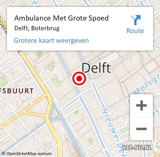 Locatie op kaart van de 112 melding: Ambulance Met Grote Spoed Naar Delft, Boterbrug op 3 augustus 2022 10:31