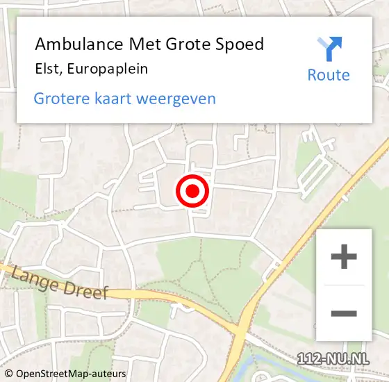 Locatie op kaart van de 112 melding: Ambulance Met Grote Spoed Naar Elst, Europaplein op 3 augustus 2022 10:52