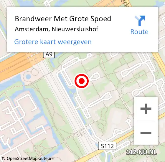 Locatie op kaart van de 112 melding: Brandweer Met Grote Spoed Naar Amsterdam-Zuidoost, Nieuwersluishof op 3 augustus 2022 10:52