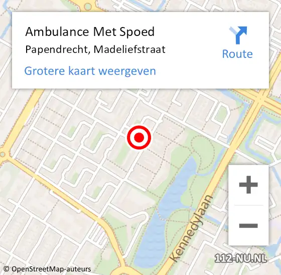 Locatie op kaart van de 112 melding: Ambulance Met Spoed Naar Papendrecht, Madeliefstraat op 3 augustus 2022 11:10