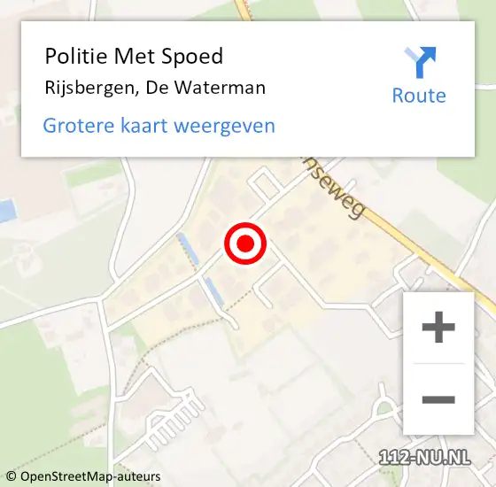 Locatie op kaart van de 112 melding: Politie Met Spoed Naar Rijsbergen, De Waterman op 3 augustus 2022 11:10