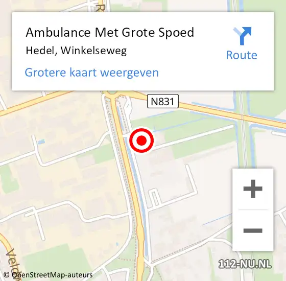 Locatie op kaart van de 112 melding: Ambulance Met Grote Spoed Naar Hedel, Winkelseweg op 3 augustus 2022 11:12