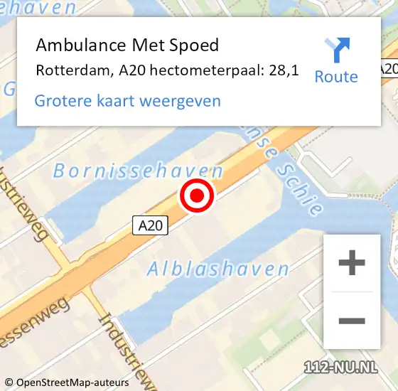 Locatie op kaart van de 112 melding: Ambulance Met Spoed Naar Rotterdam, A20 hectometerpaal: 28,1 op 3 augustus 2022 11:16