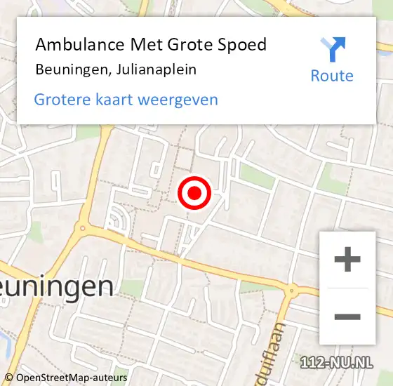 Locatie op kaart van de 112 melding: Ambulance Met Grote Spoed Naar Beuningen, Julianaplein op 3 augustus 2022 11:20