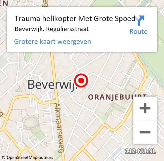 Locatie op kaart van de 112 melding: Trauma helikopter Met Grote Spoed Naar Beverwijk, Reguliersstraat op 3 augustus 2022 11:38