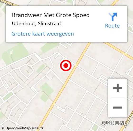 Locatie op kaart van de 112 melding: Brandweer Met Grote Spoed Naar Udenhout, Slimstraat op 3 augustus 2022 11:46