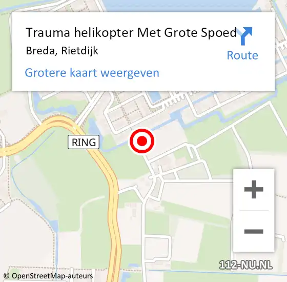 Locatie op kaart van de 112 melding: Trauma helikopter Met Grote Spoed Naar Breda, Rietdijk op 3 augustus 2022 12:03