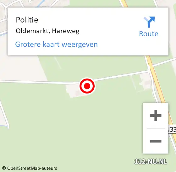 Locatie op kaart van de 112 melding: Politie Oldemarkt, Hareweg op 3 augustus 2022 12:17