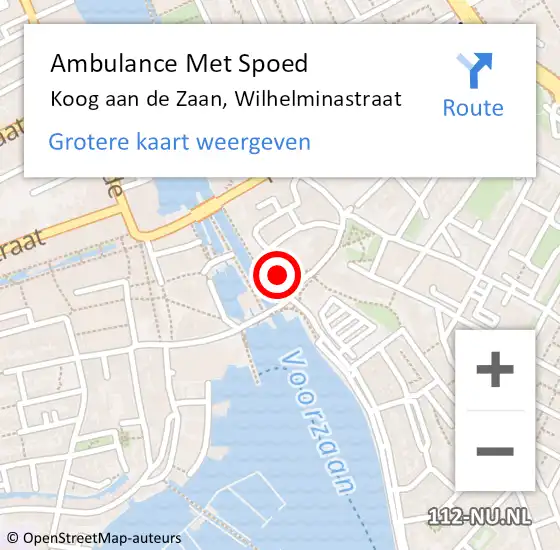 Locatie op kaart van de 112 melding: Ambulance Met Spoed Naar Koog aan de Zaan, Wilhelminastraat op 3 augustus 2022 12:20