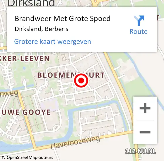 Locatie op kaart van de 112 melding: Brandweer Met Grote Spoed Naar Dirksland, Berberis op 25 juli 2014 08:49