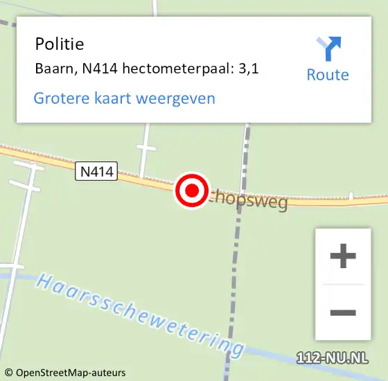 Locatie op kaart van de 112 melding: Politie Baarn, N414 hectometerpaal: 3,1 op 3 augustus 2022 13:05