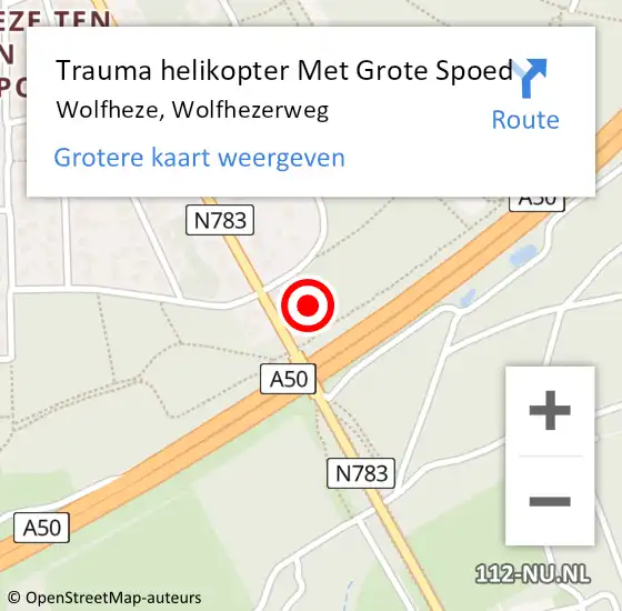 Locatie op kaart van de 112 melding: Trauma helikopter Met Grote Spoed Naar Wolfheze, Wolfhezerweg op 3 augustus 2022 13:07