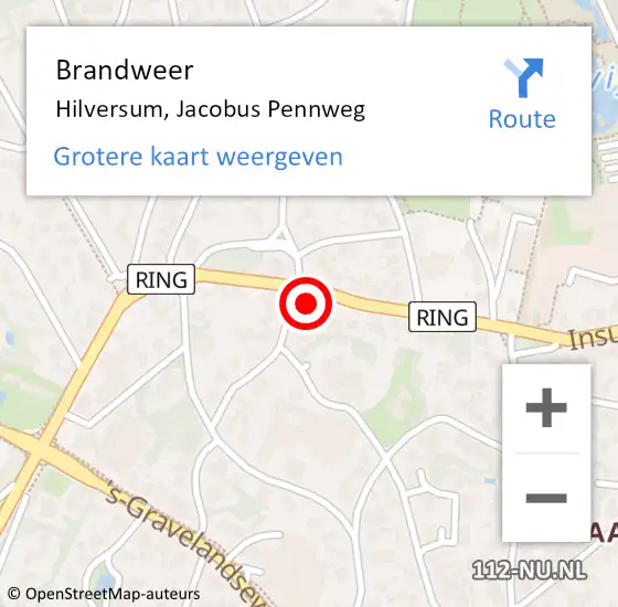 Locatie op kaart van de 112 melding: Brandweer Hilversum, Jacobus Pennweg op 3 augustus 2022 13:23