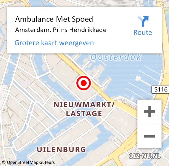 Locatie op kaart van de 112 melding: Ambulance Met Spoed Naar Amsterdam, Prins Hendrikkade op 3 augustus 2022 13:27
