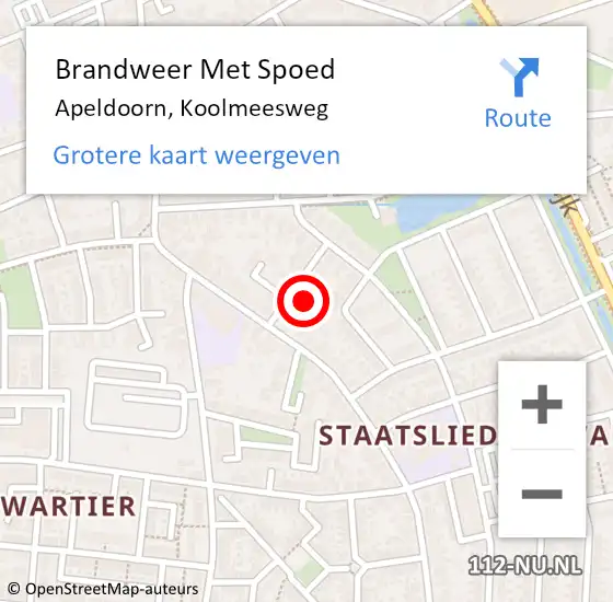 Locatie op kaart van de 112 melding: Brandweer Met Spoed Naar Apeldoorn, Koolmeesweg op 3 augustus 2022 14:36
