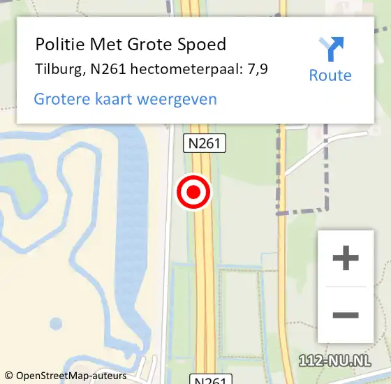 Locatie op kaart van de 112 melding: Politie Met Grote Spoed Naar Tilburg, N261 hectometerpaal: 7,9 op 3 augustus 2022 14:40