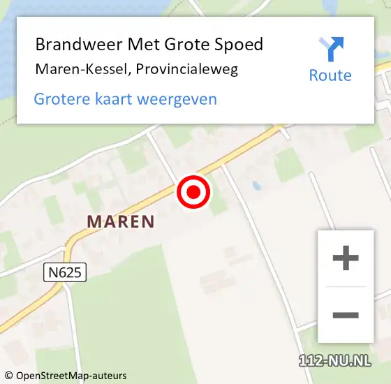 Locatie op kaart van de 112 melding: Brandweer Met Grote Spoed Naar Maren-Kessel, Provincialeweg op 3 augustus 2022 14:45