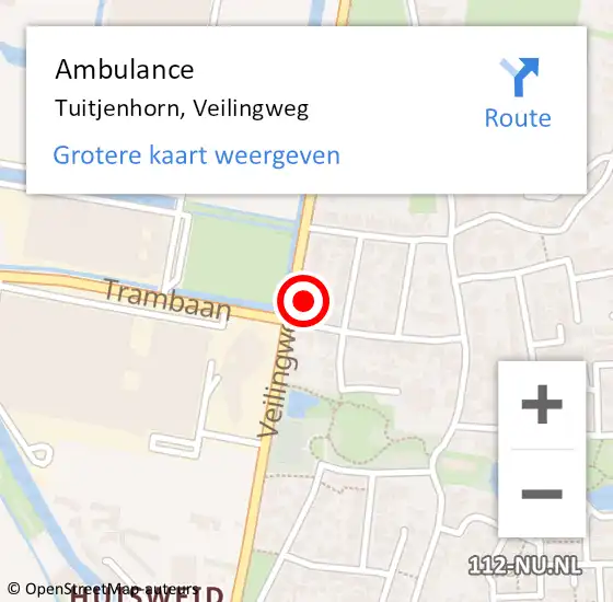 Locatie op kaart van de 112 melding: Ambulance Tuitjenhorn, Veilingweg op 3 augustus 2022 14:52