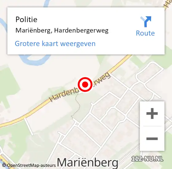 Locatie op kaart van de 112 melding: Politie Mariënberg, Hardenbergerweg op 3 augustus 2022 15:03