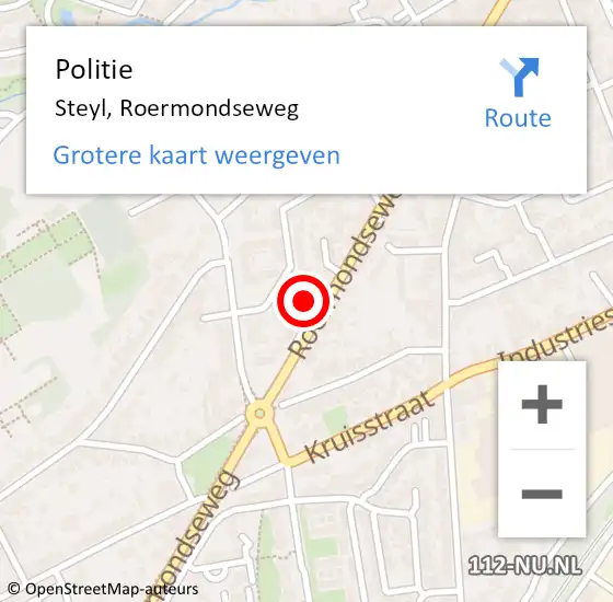 Locatie op kaart van de 112 melding: Politie Steyl, Roermondseweg op 3 augustus 2022 15:14