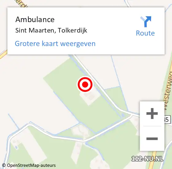 Locatie op kaart van de 112 melding: Ambulance Sint Maarten, Tolkerdijk op 3 augustus 2022 15:24