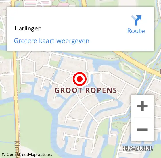 Locatie op kaart van de 112 melding:  Harlingen op 3 augustus 2022 15:29