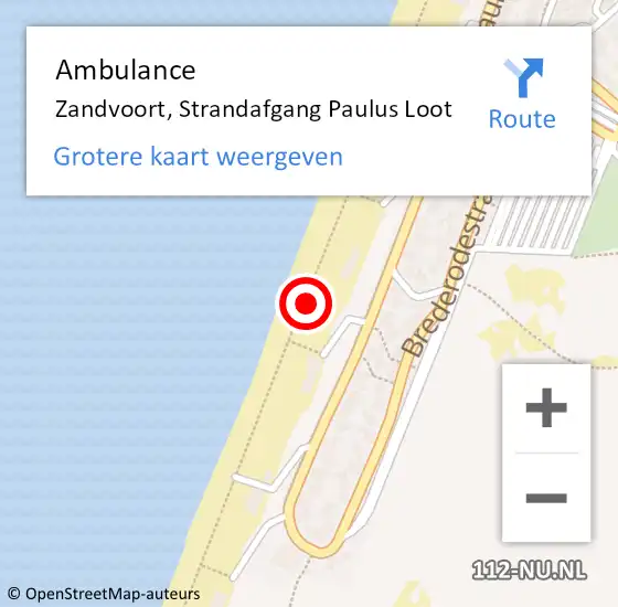 Locatie op kaart van de 112 melding: Ambulance Zandvoort, Strandafgang Paulus Loot op 3 augustus 2022 15:37