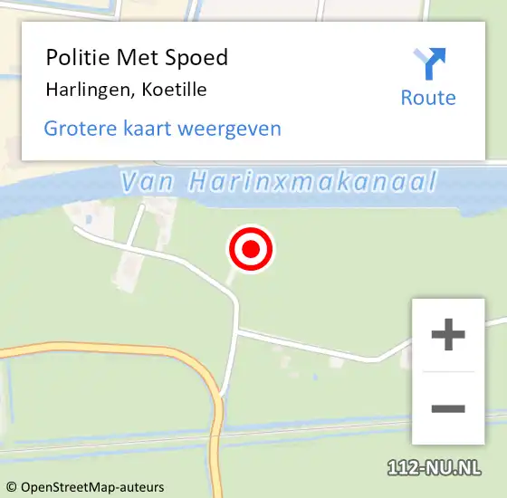 Locatie op kaart van de 112 melding: Politie Met Spoed Naar Harlingen, Koetille op 3 augustus 2022 15:38