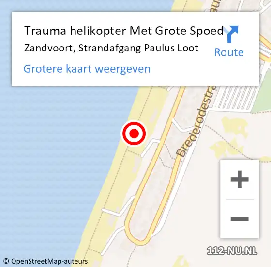 Locatie op kaart van de 112 melding: Trauma helikopter Met Grote Spoed Naar Zandvoort, Strandafgang Paulus Loot op 3 augustus 2022 15:40