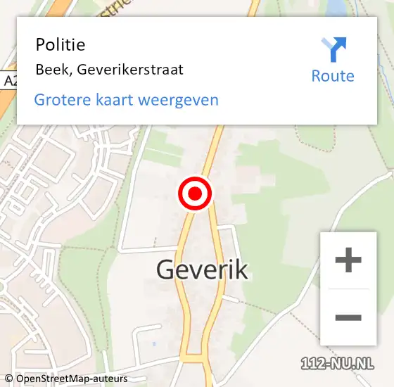 Locatie op kaart van de 112 melding: Politie Beek, Geverikerstraat op 3 augustus 2022 15:46