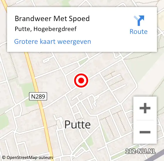 Locatie op kaart van de 112 melding: Brandweer Met Spoed Naar Putte, Hogebergdreef op 3 augustus 2022 15:59