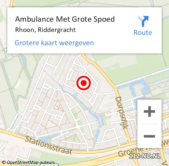 Locatie op kaart van de 112 melding: Ambulance Met Grote Spoed Naar Rhoon, Riddergracht op 3 augustus 2022 16:23