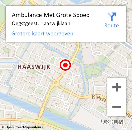 Locatie op kaart van de 112 melding: Ambulance Met Grote Spoed Naar Oegstgeest, Haaswijklaan op 3 augustus 2022 16:57