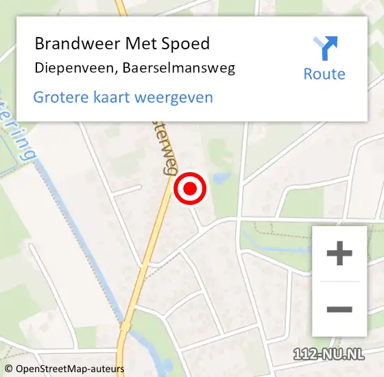 Locatie op kaart van de 112 melding: Brandweer Met Spoed Naar Diepenveen, Baerselmansweg op 3 augustus 2022 17:27