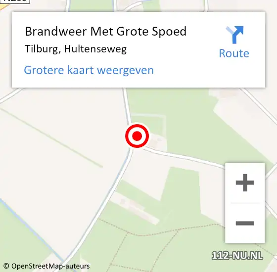 Locatie op kaart van de 112 melding: Brandweer Met Grote Spoed Naar Tilburg, Hultenseweg op 3 augustus 2022 17:44