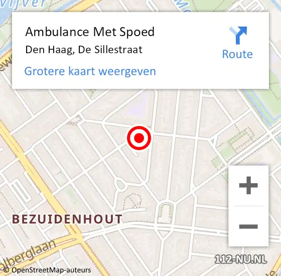 Locatie op kaart van de 112 melding: Ambulance Met Spoed Naar Den Haag, De Sillestraat op 3 augustus 2022 17:46