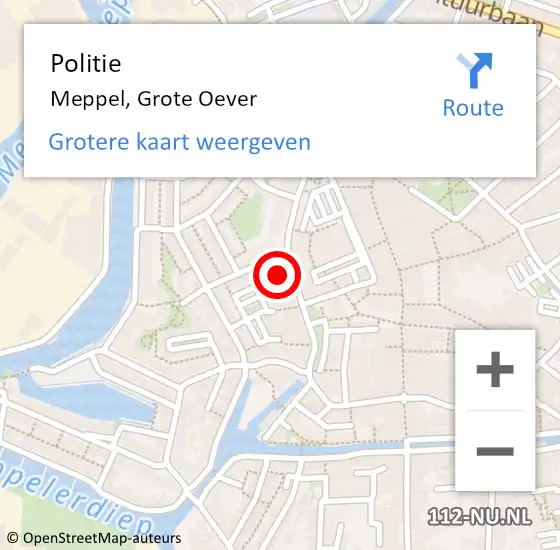 Locatie op kaart van de 112 melding: Politie Meppel, Grote Oever op 3 augustus 2022 18:20