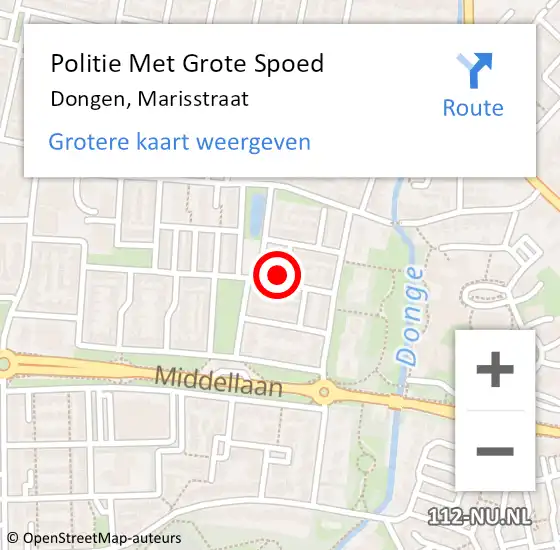 Locatie op kaart van de 112 melding: Politie Met Grote Spoed Naar Dongen, Marisstraat op 3 augustus 2022 18:42