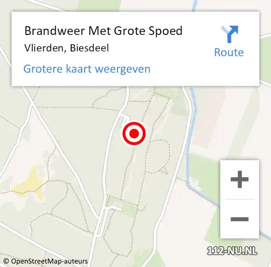 Locatie op kaart van de 112 melding: Brandweer Met Grote Spoed Naar Vlierden, Biesdeel op 3 augustus 2022 18:50